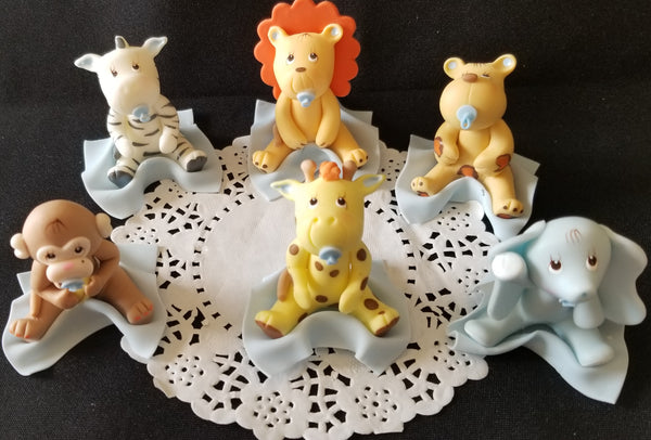 Jungle Cake Topper Safari Decorations Zoo Animals Pink & Blue Safari Baby Animals - Cake Toppers Boutique