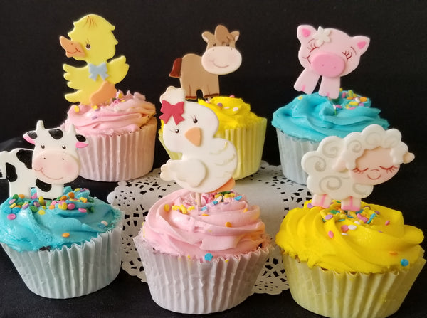 Cute Baby Farm Animals Farm Animals Birthday Decoration Animals Cupcake Toppers 12pcs - Cake Toppers Boutique