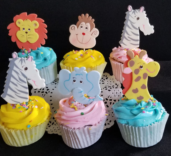 Jungle Safari Animal Faces Cupcake Toppers Zoo Animals Birthday and Baby Shower Decorations 12pcs - Cake Toppers Boutique