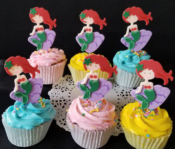 Mermaid Cupcake Toppers Mermaid Baby Shower and Birthday Decorations Mermaid Favors 12pcs - Cake Toppers Boutique