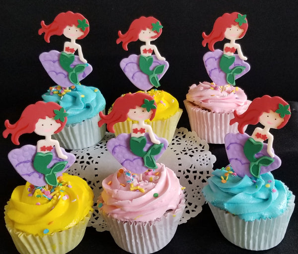 Mermaid Cupcake Toppers Mermaid Baby Shower and Birthday Decorations Mermaid Favors 12pcs - Cake Toppers Boutique