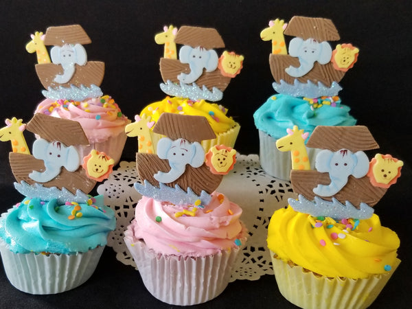 Noah's Ark Cupcake Decorations Birthday Noah's Ark for Corsages Ark with Animals 12pcs - Cake Toppers Boutique
