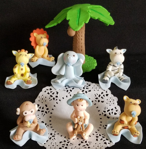 Jungle Animal Set Giraffe Lion Zebra Monkey Palm Cake Topper Jungle Safari Animals Decorations - C T B