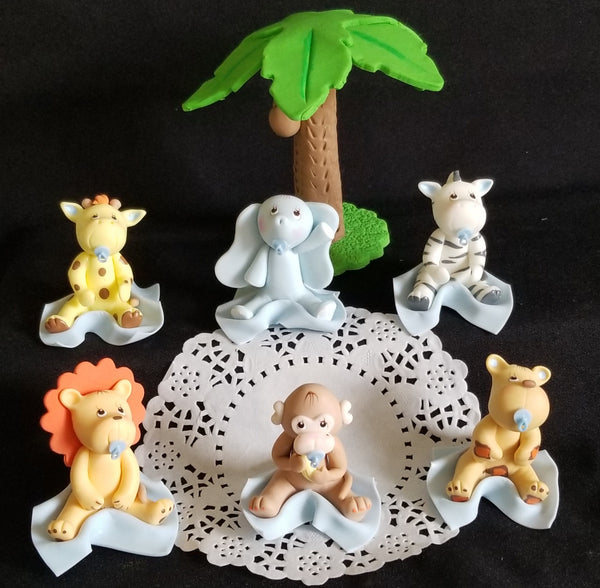 Jungle Animal Set Giraffe Lion Zebra Monkey Palm Cake Topper Jungle Safari Animals Decorations - C T B