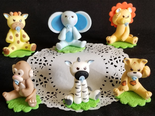 Jungle Animal Cake Decorations Safari Animals Cake Topper Elephant Lion Leopard Giraffe Zebra Monkey - Cake Toppers Boutique