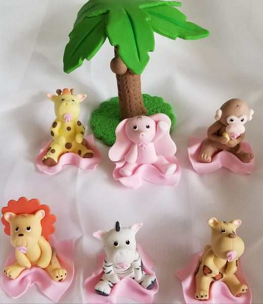 Jungle Animal Set Giraffe Lion Zebra Monkey Palm Cake Topper Jungle Safari Animals Decorations - C T B