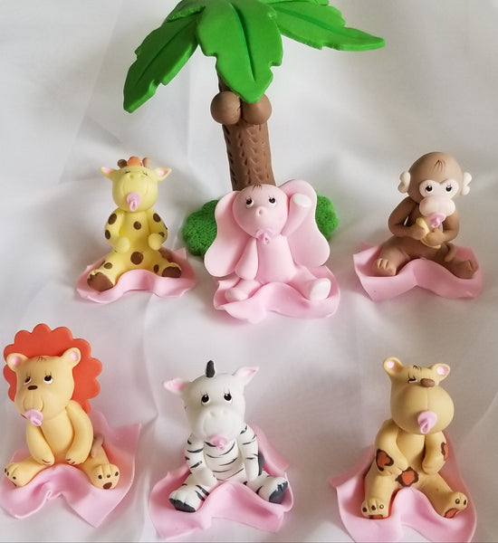 Jungle Animal Set Giraffe Lion Zebra Monkey Palm Cake Topper Jungle Safari Animals Decorations - C T B