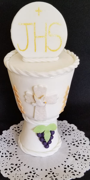 First Communion & Baptism Chalice Cake Decoration Chalice in White and Gold