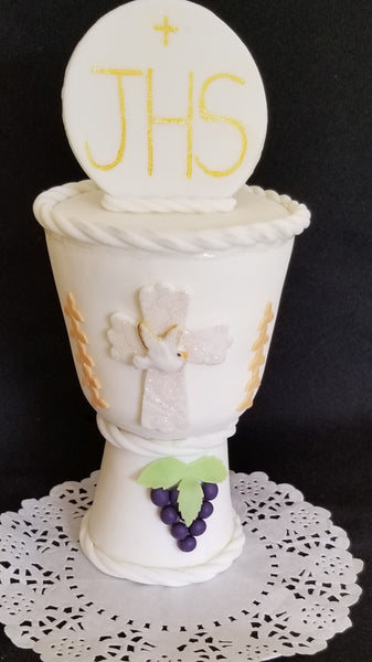 First Communion & Baptism Chalice Cake Decoration Chalice in White and Gold