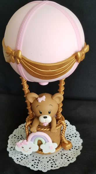 Air Balloon Bear Cake Topper and Centerpiece Decoration for Boy or Girl Showers and Birthdays