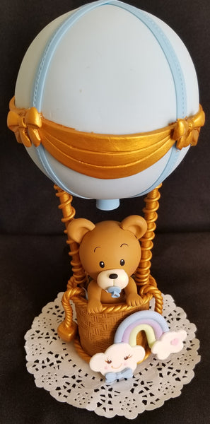 Air Balloon Bear Cake Topper and Centerpiece Decoration for Boy or Girl Showers and Birthdays