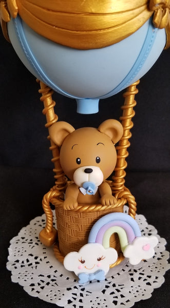 Air Balloon Bear Cake Topper and Centerpiece Decoration for Boy or Girl Showers and Birthdays