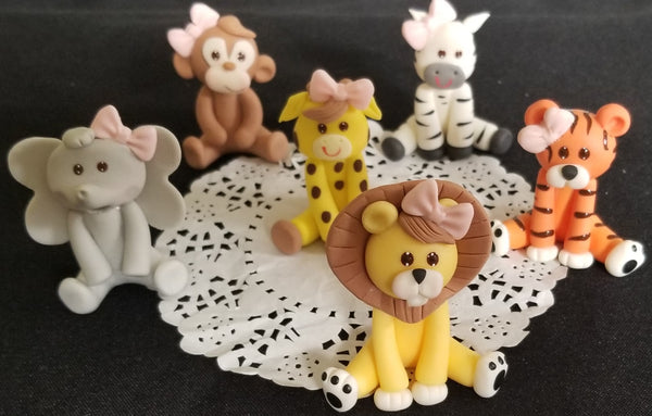 Jungle Cake Topper Girls / Boys Jungle Animals for Baby Shower and Birthdays Cake Decorations 6 pcs - C T B