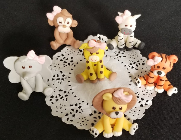 Jungle Cake Topper Girls / Boys Jungle Animals for Baby Shower and Birthdays Cake Decorations 6 pcs - C T B