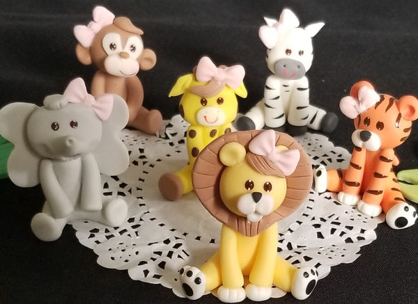 Jungle Cake Topper Girls / Boys Jungle Animals for Baby Shower and Birthdays Cake Decorations 6 pcs - C T B