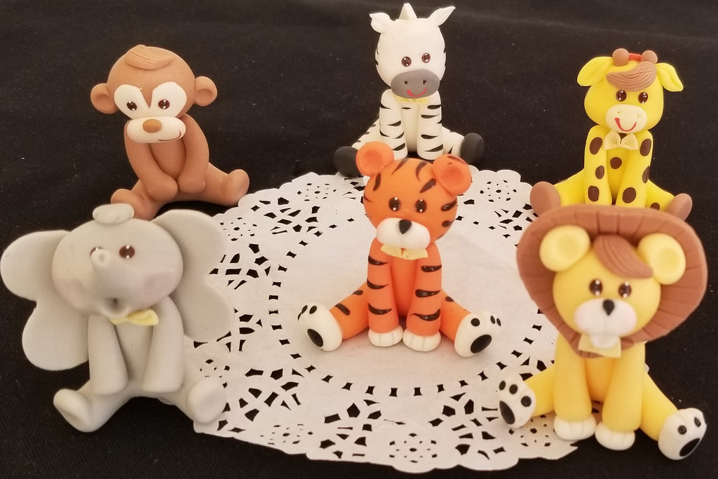 Jungle Cake Topper Girls / Boys Jungle Animals for Baby Shower and Birthdays Cake Decorations 6 pcs - C T B