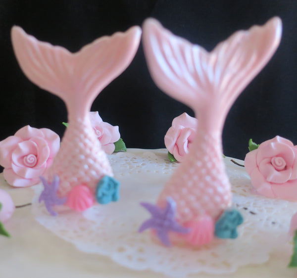 Mermaid Cake Toppers, Baby Shower Mermaid Tail Cake Decorations in Pink, Teal Blue, Gold or Lavender - Cake Toppers Boutique