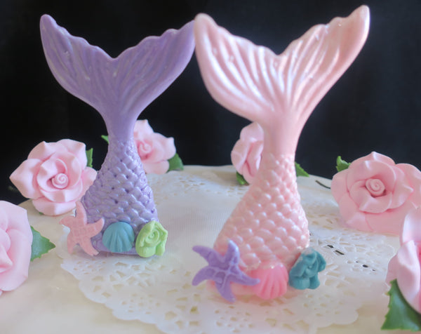 Mermaid Cake Toppers, Baby Shower Mermaid Tail Cake Decorations in Pink, Teal Blue, Gold or Lavender - Cake Toppers Boutique
