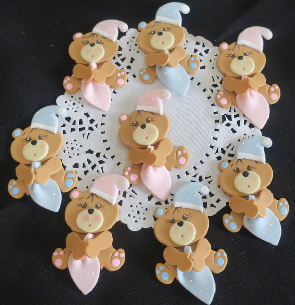 Baby Bear Baby Shower Corsage Figurines Baby Bear for Cupcakes Pink or Blue Teddy Bear 12pcs - Cake Toppers Boutique