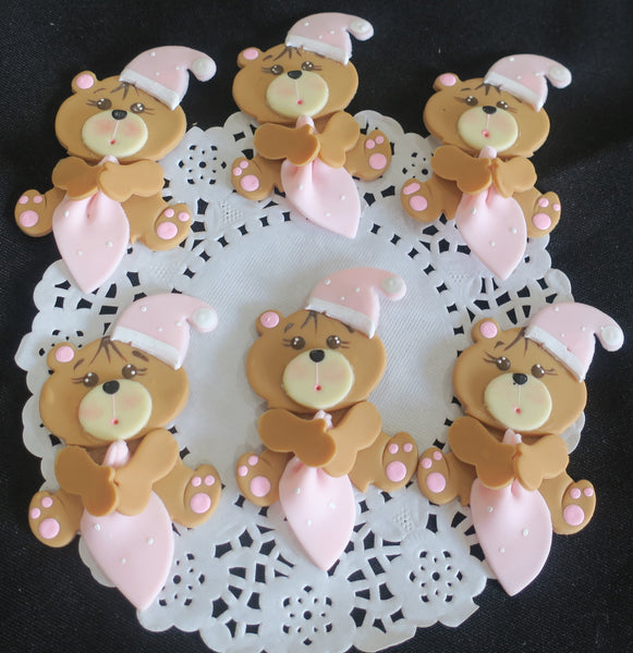 Baby Bear Baby Shower Corsage Figurines Baby Bear for Cupcakes Pink or Blue Teddy Bear 12pcs - Cake Toppers Boutique