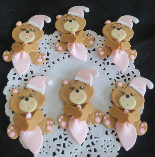 Baby Bear Baby Shower Corsage Figurines Baby Bear for Cupcakes Pink or Blue Teddy Bear 12pcs - Cake Toppers Boutique