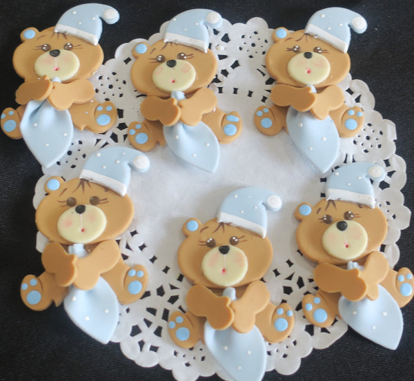 Baby Bear Baby Shower Corsage Figurines Baby Bear for Cupcakes Pink or Blue Teddy Bear 12pcs - Cake Toppers Boutique