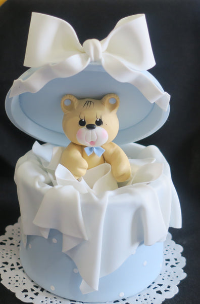 Baby Bear Shower Cake Topper Bear in a Surprise Box Pink, Yellow or Blue Cake Decorations - Cake Toppers Boutique