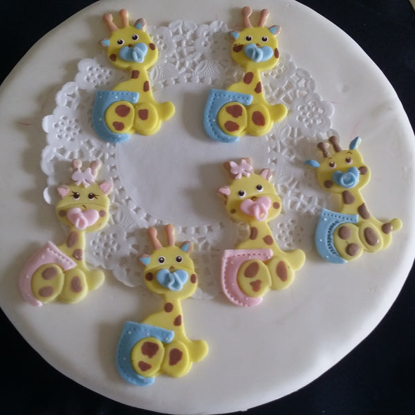 Baby Giraffe Figurines in Blue or Pink for Safari Baby Shower and Birthday Decor 12pcs - Cake Toppers Boutique