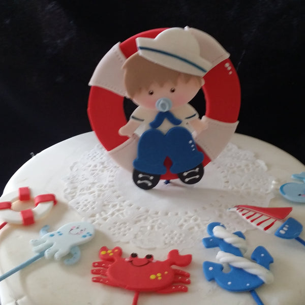 Sailor Cake Topper Nautical Baby Shower Decorations Picks Baby Sailor Centerpiece Picks 7pcs - Cake Toppers Boutique
