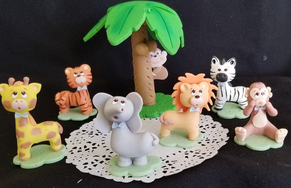 Jungle Safari Birthday Cake Decorations Wild Safari Animals Lion Zebra Giraffe Monkey Elephant Tiger - C T B