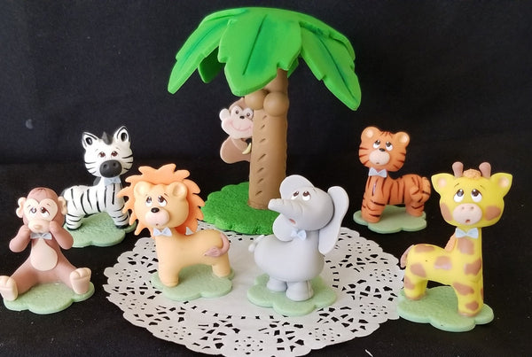 Jungle Safari Birthday Cake Decorations Wild Safari Animals Lion Zebra Giraffe Monkey Elephant Tiger - C T B