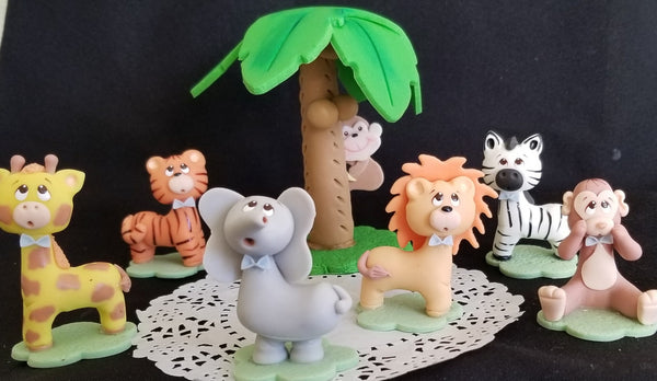 Jungle Safari Birthday Cake Decorations Wild Safari Animals Lion Zebra Giraffe Monkey Elephant Tiger - C T B