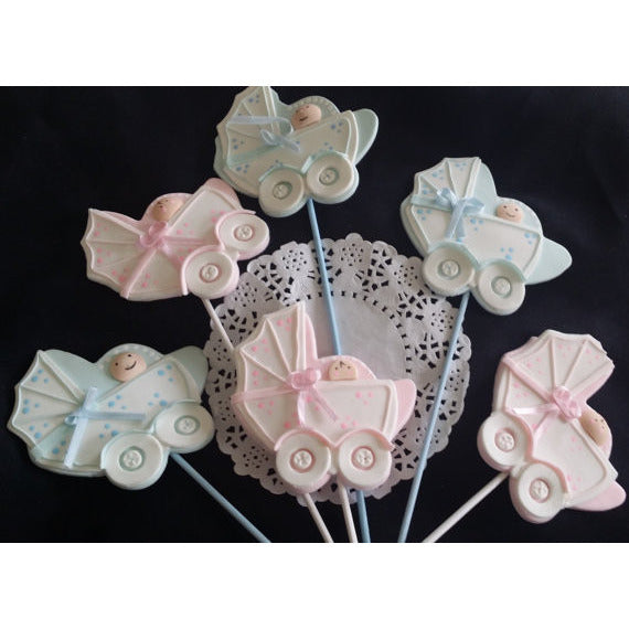 Baby Shower Centerpieces Picks Carriage in Pink or Blue Baby Shower Decoration 6pcs - Cake Toppers Boutique
