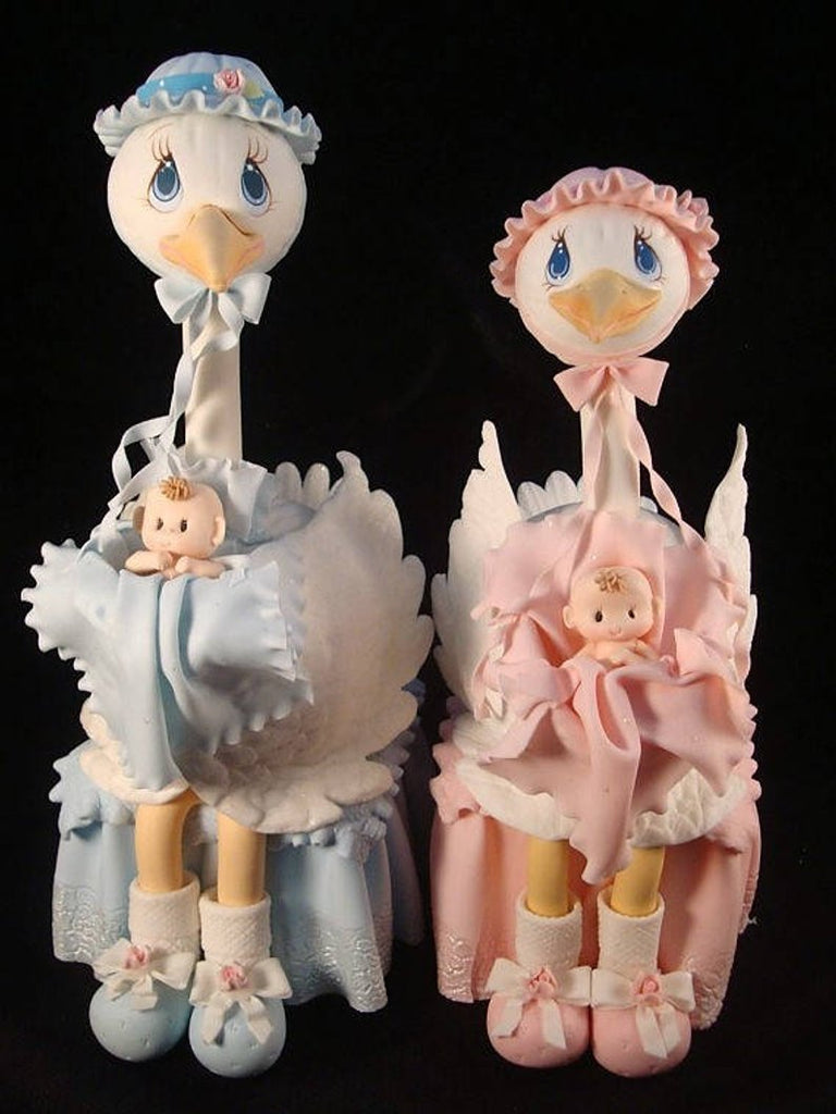 Stork Cake Topper Stork with Baby Centerpiece Shower Decoration in Blue or Pink - Cake Toppers Boutique