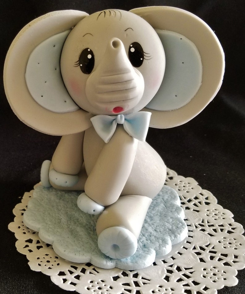 Baby Elephant Cake Topper Elephant Cake Decoration Baby Elephant in Pink Gray or Blue - C T B