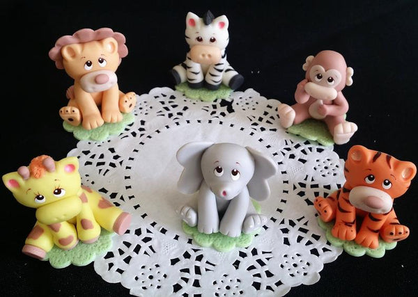 Jungle Animal Cake topper Safari Baby shower and Birthday decoration Elephant Lion Tiger Giraffe Zebra Monkey
