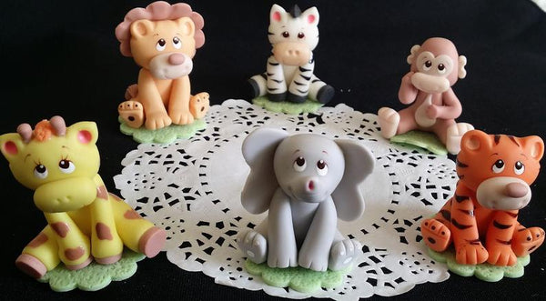 Jungle Animal Cake topper Safari Baby shower and Birthday decoration Elephant Lion Tiger Giraffe Zebra Monkey