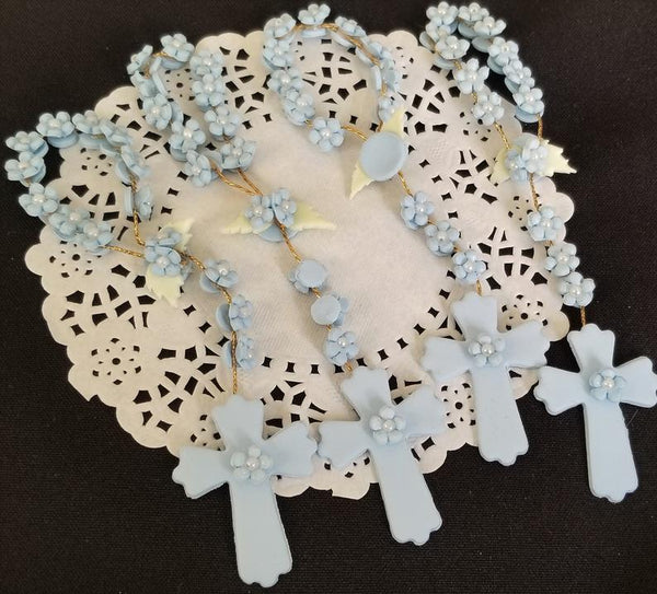 First Communion Favors, Baptism Decorations, Girls Baptism Keepsake Blue Mini Rosaries for Boys 12pcs - Cake Toppers Boutique