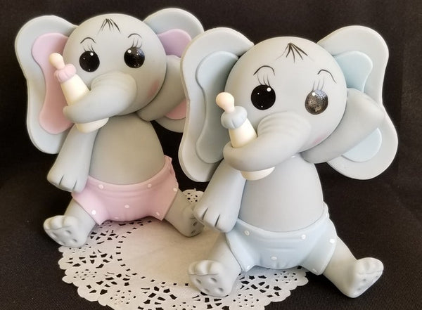 Elephant Cake Topper in Gray with Pink, Lavender or Blue details Baby Elephant Baby Shower Decoration