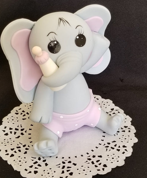 Elephant Cake Topper in Gray with Pink, Lavender or Blue details Baby Elephant Baby Shower Decoration