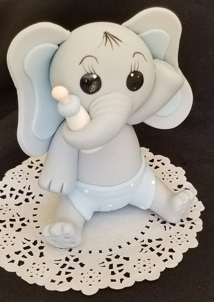 Elephant Cake Topper in Gray with Pink, Lavender or Blue details Baby Elephant Baby Shower Decoration