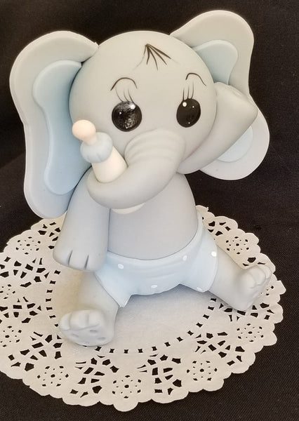 Elephant Cake Topper in Gray with Pink or Blue Bow Baby Elephant Baby Shower Decoration