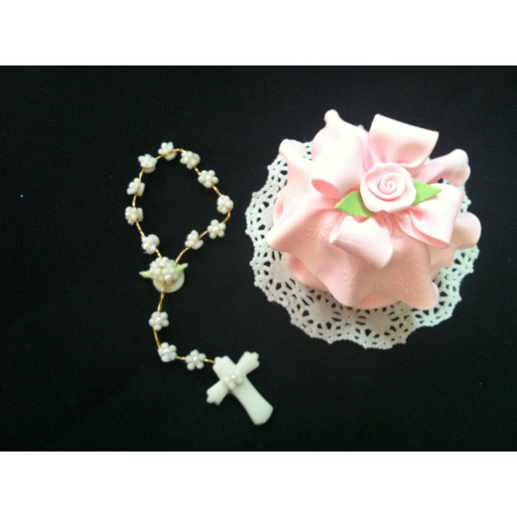 Rosary Favor, First Communion Girl, White Rosary, First Communion, Baptismal Favor, Baptism Favor, Baptism Keepsake, Baby Girl Baptism Favor - Cake Toppers Boutique