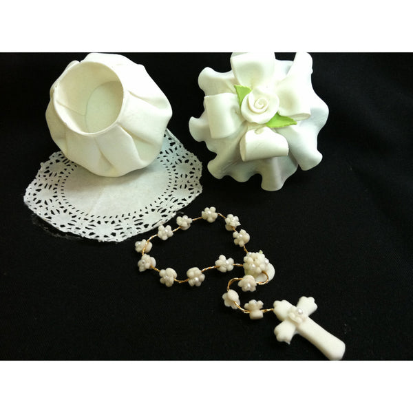 Rosary Favor, First Communion Girl, White Rosary, First Communion, Baptismal Favor, Baptism Favor, Baptism Keepsake, Baby Girl Baptism Favor - Cake Toppers Boutique