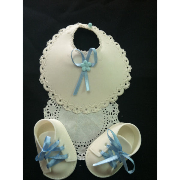 Baby Shower Cake Decoration Baptism Cake Topper Bib and Baby Booties Cake Decoration - Cake Toppers Boutique