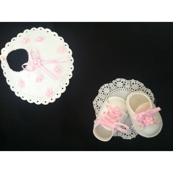 Baby Shower Cake Decoration Baptism Cake Topper Bib and Baby Booties Cake Decoration - Cake Toppers Boutique