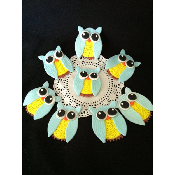 Owl Cupcakes and Cake Decorations Figurines For Birthdays and Baby Shower 12 pcs - Cake Toppers Boutique