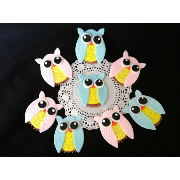 Owl Cupcakes and Cake Decorations Figurines For Birthdays and Baby Shower 12 pcs - Cake Toppers Boutique