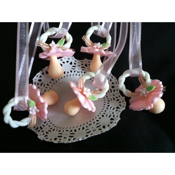 Pacifier Necklace Baby Shower Favors Baby Shower Necklaces in Blue or Pink  12pcs - Cake Toppers Boutique