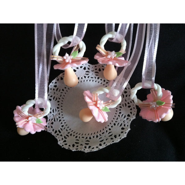Pacifier Necklace Baby Shower Favors Baby Shower Necklaces in Blue or Pink  12pcs - Cake Toppers Boutique